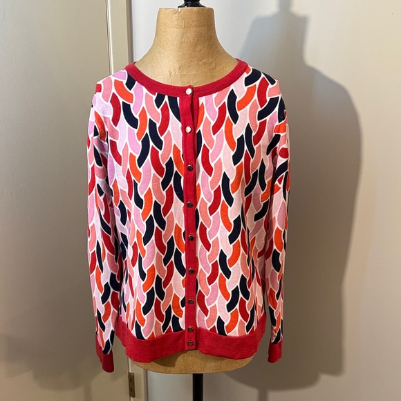 Charter Club Sweaters - Charter Club Red and Pink Patterned Cardigan